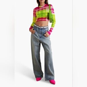 AGR Women's Cropped Tie-Dyed Pointelle-Knit Top